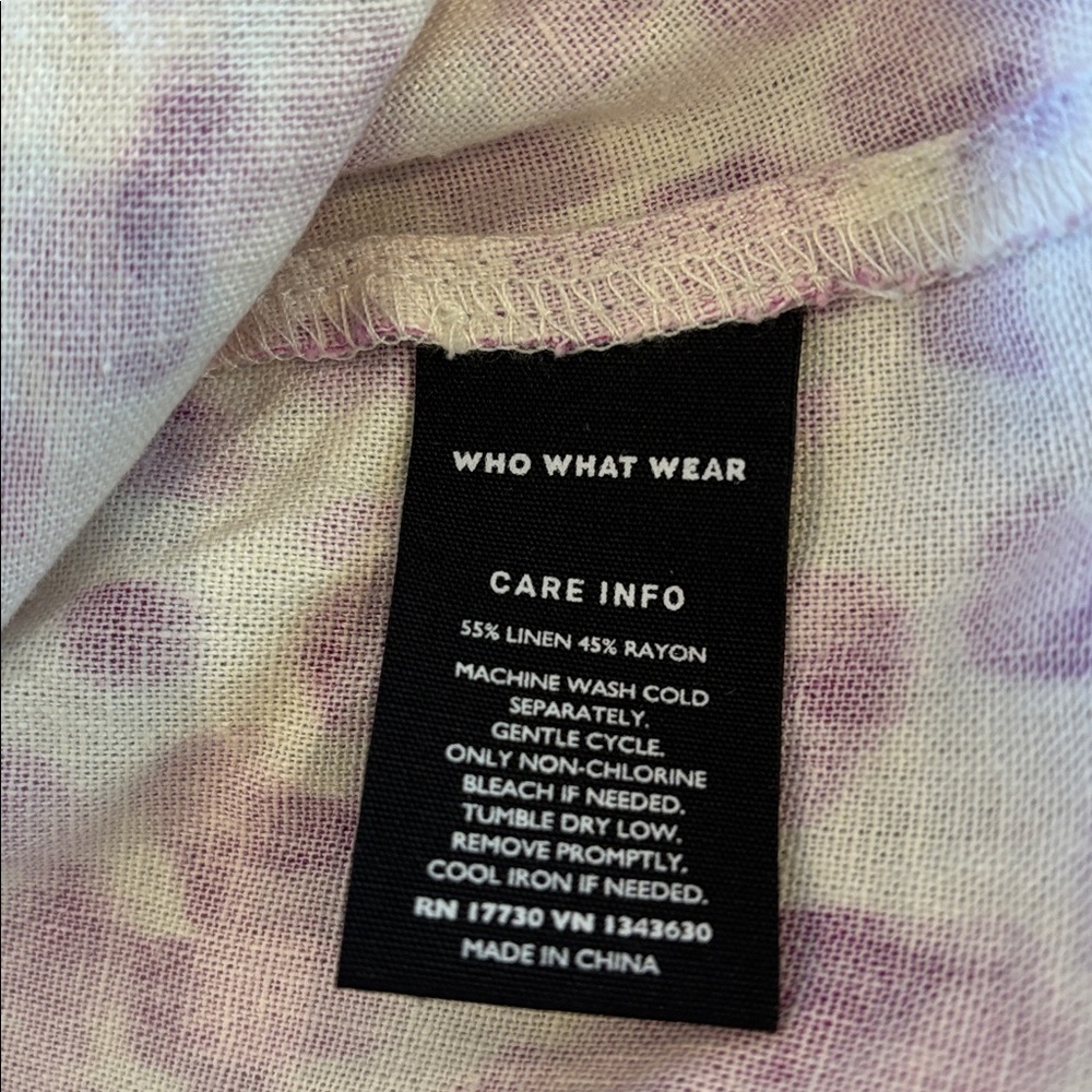 Who What Wear Violet Animal Print Spring Summer Puff Sleeve Dress Linen Medium - Picture 7 of 9